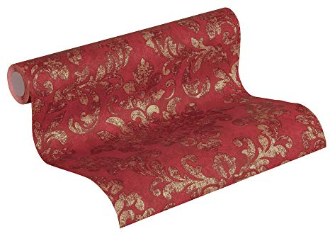 A.S. Création Vliestapete Neue Bude 2.0 Edition 2 Tapete Used Glam mit Ornamenten barock 10,05 m x 0,53 m rot metallic Made in Germany 374131 37413-1