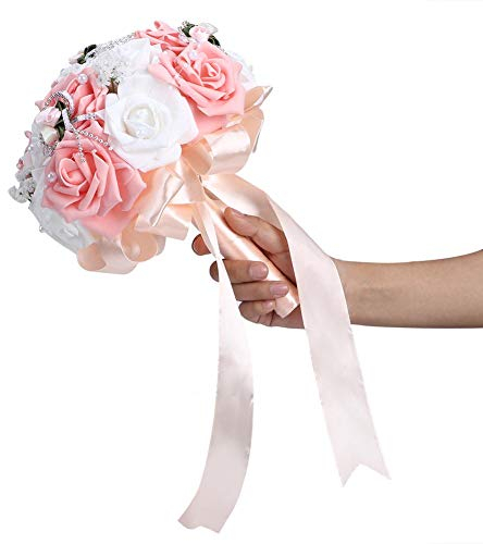 TOPINCN Artificial Wedding Bouquet Bride Bridal Bouquets Bridesmaid Bouquet Simulation Bridal Holding Flower Decoration Wedding Supplies (Pink)
