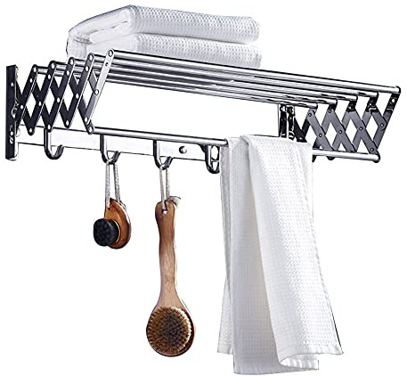 LHHL Portasciugamani Fisarmonica Stendino Stendibiancheria Pieghevole Portasciugamanis Compatti E A Fisarmonica Asciugatrice A Parete (Color : Silver, Size : 60cm)