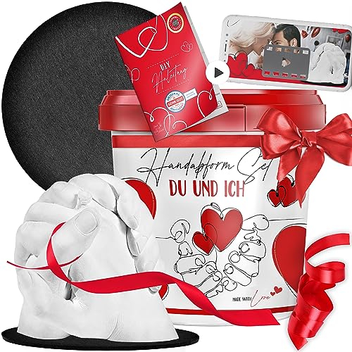 3D Handabdruck Set für Paare inklusive Sockel - Gips-Handabdruck-Set - Jahrestag Geschenk für Sie und Ihn, Gipsabdruck Hände Paar - besondere Valentinstag Geschenke, Made in Germany