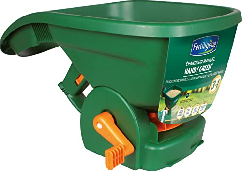 Fertiligène HANDYN - Epandeur à Main Handy Green - Epandeur 3 en 1, Engrais, semences et sel de déneigement - Capacité réservoir 1,2 à 2,3 kg - Petites et Moyennes Surfaces - en matériaux recyclables