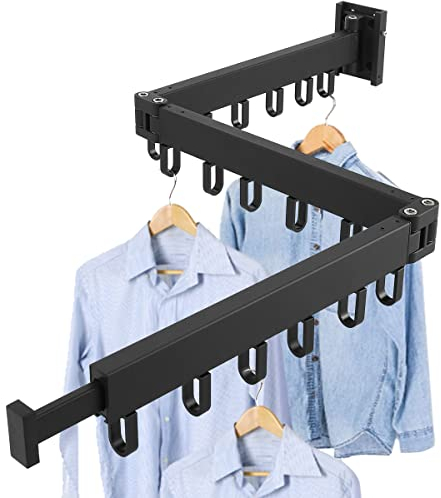Morima Sèche-linge mural pliable à 2 voies, patère pivotante, barre télescopique cachée, en aluminium, pour salle de bain, balcon (3 sections)