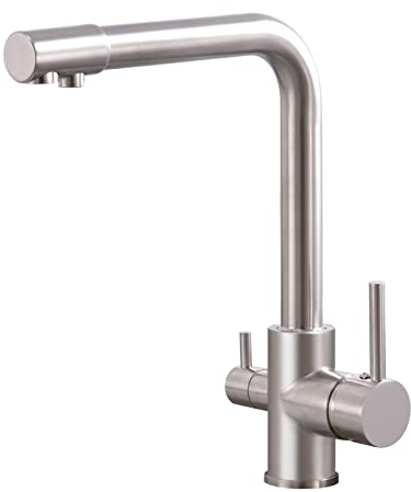 KEOKBON 3 Wege Wasserhahn Küche, Trinkwasserhahn Küchenarmatur, 360° Schwenkbar Wasserhähne, Spültischarmatur, Messing Mischbatterie Küchen für Osmoseanlage, Gebürstet Farbe