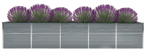 WIFESE Garten-Hochbeet Verzinkter Stahl 400x80x77 cm Grau Hochbeet Metall Hochbeete für Garten Pflanzenbett Kräuterbett Blumenkiste Dekorieren Eingang Balkon Terrasse Garten Stilvoll & Langlebig