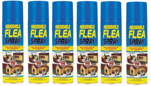 6 x Flea Spray for House Kills Flea Instantly Household Flea treatment for the home Dog Beds Pet Beds Hutches Kennels and Carpets Tick Protection Soft Furnishings 200ml