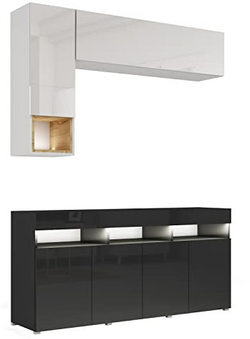 BROMARKT Premium Wohnwand Wohnzimmer Set 3 Teile – Wohnzimmer Schrank - Wohnzimmer Möbel mit Kommode – Wohnwand Modern - Wohnzimmerschrank Komplett Möbel - Hochglanz Schwarz und Weiß