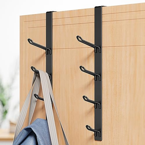 niffgaff 8 Hook Over The Door Hooks, Vertical Over The Door Towel Hook, Over Door Hook, Over The Door Hanger, for Towel and Clothes Hangers, Black, 2 Pack