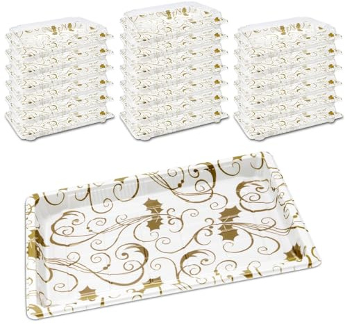 Mbsomnus 20pcs Plastic Buffet Catering Trays Reusable Buffet Trays with Lids Sandwich Platter Trays with Lids Sweet Treat for Party Food Cake Sushi Buffets(26x19x5cm - Floral Stripes)