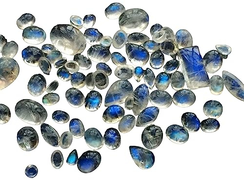 Gems For Jewels 3–10 mm Regenbogen-Mondstein-Cabochons für Damen, gemischte Regenbogen-Cabochons mit flacher Rückseite, Regenbogen-Mondstein (Optionen von 20 bis 50 Karat)–GODP272 (20 Karat)