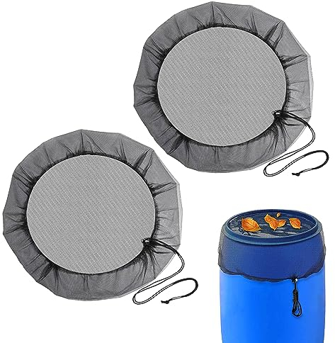 2 Pezzi Copertura per Barile da Pioggia 95cm, Rete di Protezione per Serbatoio per Acqua con Cordicella di Trazione, Regolabile Rete Cisterna Piovana per Giardino Protegge da Foglie Zanzare (95cm)