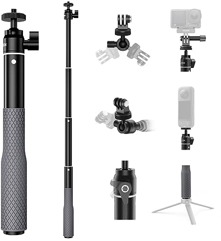 TELESIN° 61cm Selfie Stick for GoPro Hero 13 12 11 10 9 8 7 6 Max, Insta360, DJI Osmo, Rust-Resistant Non-Slip Silicone Grip with Anti-Drop Wrist Strap, Action Camera Accessories
