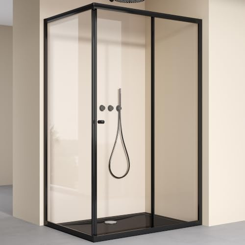 doporro Duschkabine Schiebetür 100x120x190cm Duschabtrennung Eckeinstieg | ESG-Sicherheitsglas Klarglas inkl. beidseitiger Easy-Clean-Beschichtung | Aluminiumrahmen in Schwarz | Ravenna16L-K