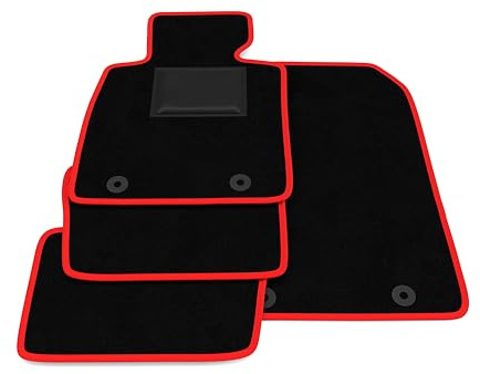 Fußmatten kompatibel mit Mazda 2 2015-2022 Roter Rand, maßgeschneiderte Automatten Set, Velours Fußmatten Set Autoteppich