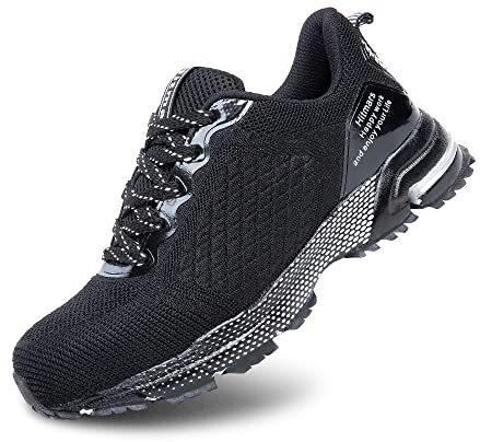 Hitmars Zapatos de Seguridad para Hombre Mujer con Punta de Acero Ligeros Zapatillas de Trabajo Calzado de Seguridad Deportivas Zapatillas de Seguridad Transpirables B Negro EU42