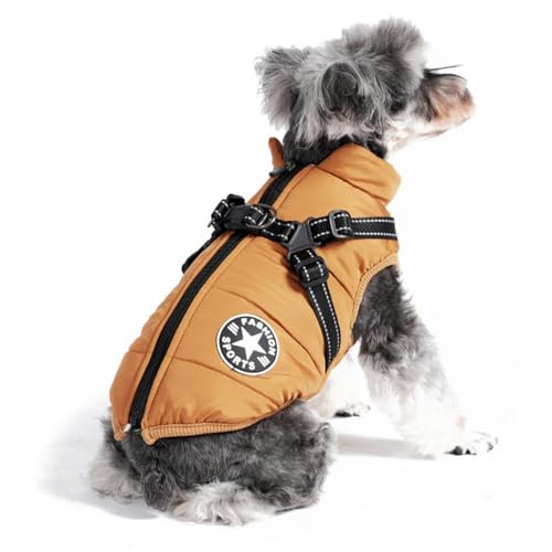 Hundeweste,Hundemantel Wasserdicht,Warme Weste mit Hundegeschirr Winter Warm und weich 9 Farben-Kaffeefarbe XXL