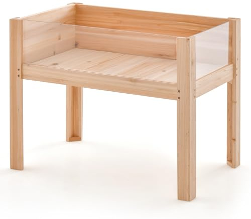 RELAX4LIFE Fioriera da Esterno, 130L, Fioriera Legno con Pannelli in Acrilico, Orto Rialzato con Gamba e Fori di Drenaggio, Aiuola Rialzata per Balcone, Terrazzo e Giardino (100x59x77cm)