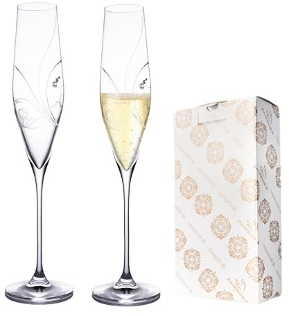 B.BOHEMIAN Prosecco-Gläser 2er Set Sekt-gläser Meadow in handgefertigter Kollektion, Cristallin Glas, hohe Qualität, Ultralight (190 ml Sektglas + CRYSTALS)