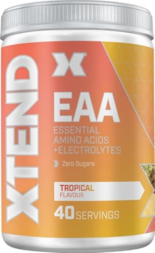 Scivation XTEND EAA Amino Acids Powder | Tropical | 40 Servings for Hydration and Fitness Performance | 9 Essential Amino Acids + Added Electrolytes Recovery Powder to Hydrate, Repair, Recover