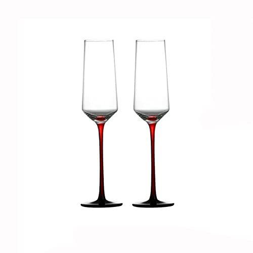 Zhaoj24-05 Verres De Champagne Verres à Champagne en Verre de Cristal, 2 pièces, Style européen, Tige Rouge, Verre à vin Rouge, Grand Verre Scintillant, flûte à Champagne de 230ml Flute Champagne(A)