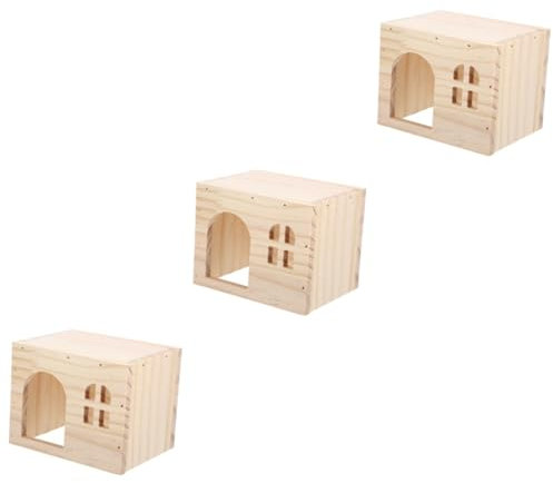 BCOATH 3stücke Hamsterhaus Aus Holz Mit Futter Und Wasserplattform Natürlicher Rückzugsort Für Hamster Und Kleine Tiere Für Spiel Und Entspannung
