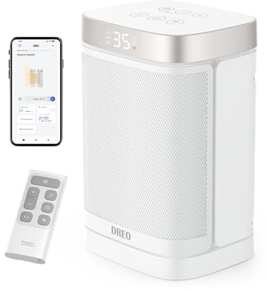 Dreo Heizlüfter Energiesparend Leise, 1500W mit Fernbedienung, 70° Oszillierend, WLAN Alexa & Google Assistant, 12-Std-Timer, 3 Modus 3 Geschwindigkeit, PTC Keramik Heizlüfter Klein, Atom One S,Weiß