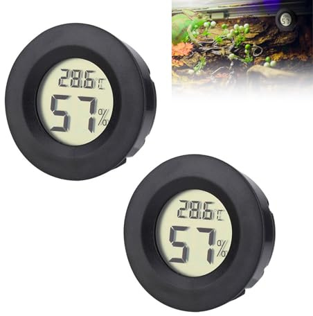 reptile 2PCS Thermometer and Humidity Gauge, Bearded Dragon Accessories, Suitable for Jumping Spiders, Leopard Geckos, Hermit Crabs, Geckos, Lizards (Black)