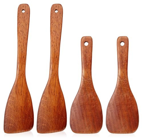 iewrtcin Pfannenwender Holz 4-teiliges Kochbesteck Set, Kochlöffel Olivenholz Küchenutensilien Holz, Für Den Täglichen Gebrauch In Der Küche, Kochgeschirr Und Woks Usw