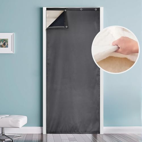 Thermal Insulated Door Curtain Winter Eyelet Doorway Cover Panel Windproof Warm Cold Protection Oxford Cloth Thicken Cotton Fiber Drapes for Living Room Garage Bedroom, Dark Gray 82x204cm（W32*L80 in）