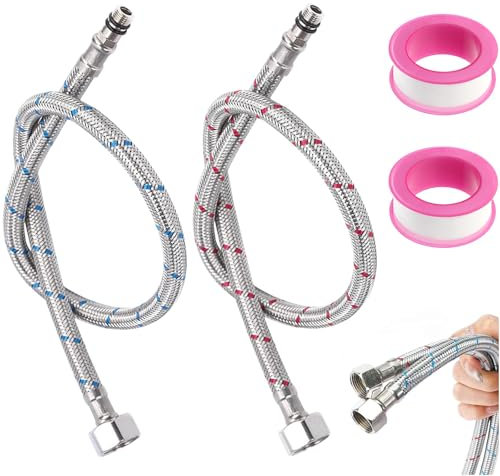 Anschlussschlauch Armatur, G3/8 x M10 Geflochtener Edelstahl Panzerschlauch, 2 Stück Wasserhahn Schlauch Verlängerung, Flexschlauch für Armatur Wasserhahn, Flexschlauch mit Dichtungsband, für Küche