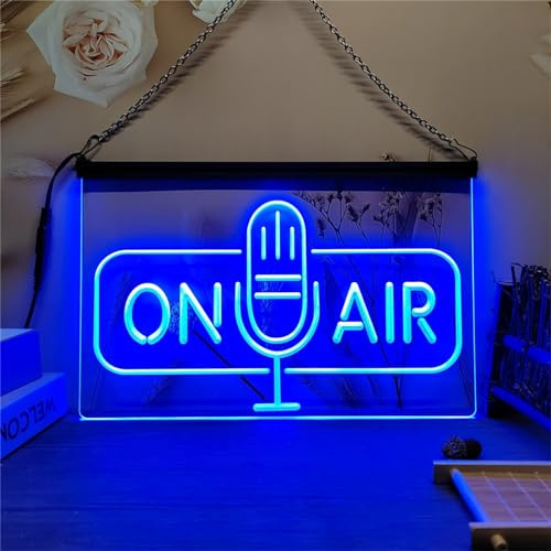 Zayeksole Insegna al Neon con Altoparlante on Air per Decorazioni Murali, Insegna Luminosa al Neon A LED Dimmerabile Alimentata Tramite USB per Sala Live, Sala di Trasmissione,Blu,40x30cm