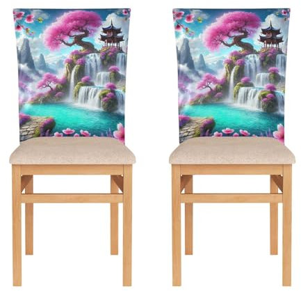 ODAWA Parsons - Set di 2 coprischienale per sedia, motivo: cascate, fiori di ciliegio