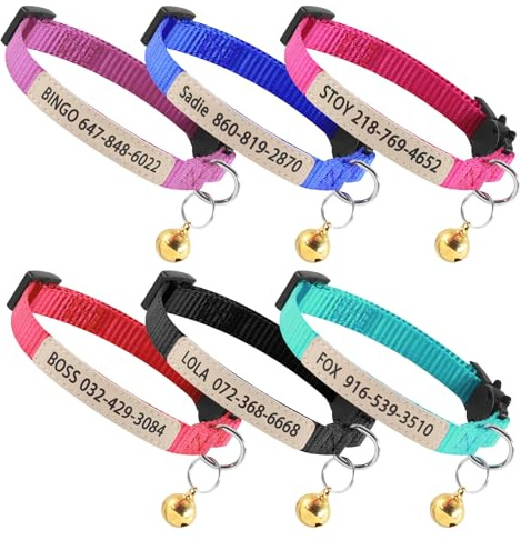 UV-bedrucktes Katzenhalsband mit Namen, personalisierbar, mit Glöckchen, für drinnen und draußen (UV-Druck)