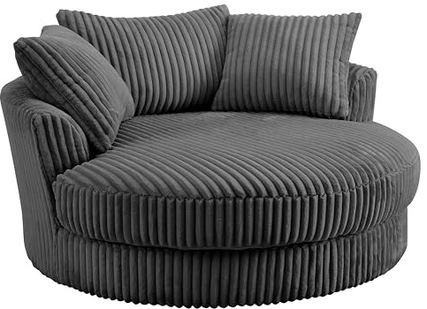 Home Detail Skyler Swivel Loveseat, Dark Grey Teddy Jumbo Cord | Swivel Function, Large Cuddle Chair