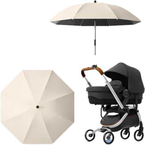 Pushchair Parasol, 85cm Universal Pram Parasol with 50+ UV Protection, Baby and Infant Sun Umbrella for Buggy, with Adjustable Fixing Clamp, Clip on Baby Stroller Umbrella (Beige)