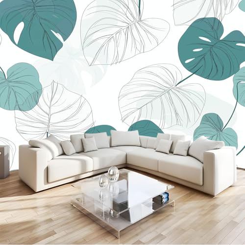 Personnalisé Blanc Papier Peint Mural Plante Tropicale Feuille De Monstera, Geant intissé Poster Photo pour Salon Chambre d'enfants Fond Tv murale Décoration Papier Peint Panoramique 300 x 210 cm