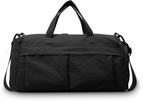 Boziee sportväska med skofack vattentät resväska dam/herr träningsväska sportväska simväska för sport gym och fitness weekender resor unisex duffelväska, svart, 46 x 20 x 25 cm, Sporter