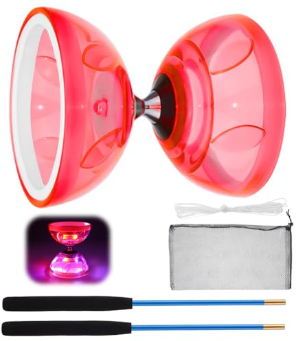 Diabolo LED con cuscinetto a sfera, 4,5 mm, set giocoliere Diabolo, luminoso al buio, per bambini e adulti, Yoyo professionale, giocoleria palline, giocattolo circo (rosso)
