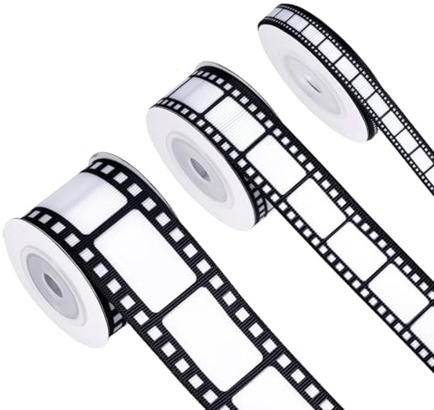 kowaku Nastro per Confezioni Regalo con Motivo cinematografico, Larghezza 10 mm, 22 mm, 38 mm, Decorativo per Confezioni Regalo