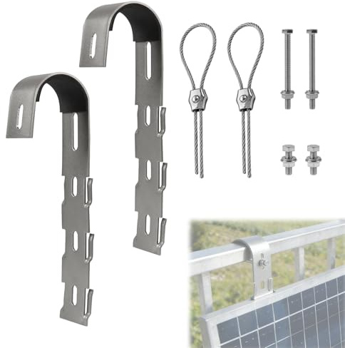 EXLECO Kit de 2 Soporte Panel Solar de Balcón, Universal Ganchos para Placas Solares, Fijación Placa de 304 Acero Inoxidable, para Barandillas, Techos Planos o Vallas Solares