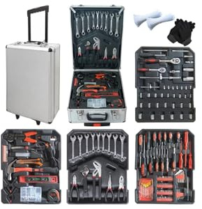 Valise à Outils 815 Pièces avec Roulettes, Malette à Outils Complète avec Clés, Douilles, Tournevis, Pinces et Accessoires