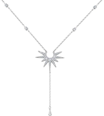 Silber Kette Lange Halskette für Damen Frauen, ALEXCRAFT Wasserfeste Sterling Silber 925 Ketten Y Halsketten mit Zirkonia Achtzackiger Stern Anhänger Halskette Lange Y Kette Mode SchmuckKette Boho