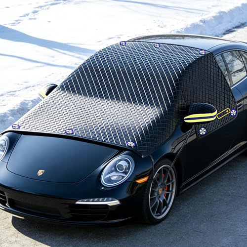 Frontscheibenabdeckung Winter, Windschutzscheibenabdeckung Frostschutz Scheibenabdeckung Auto Frontscheibe mit 10 Magnet, Türgriffe & Rückspiegel Vollständig Abgedeckt