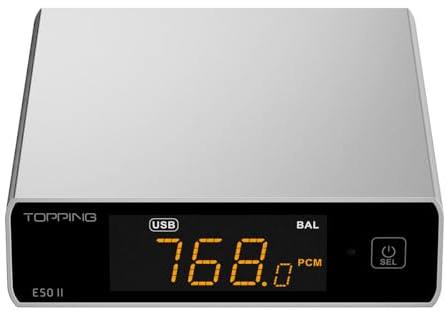 Topping E50II DAC USB Desktop Compatto Hi-Res Audio con AK4497S, DSD512, PEQ 10 Bande e Bluetooth LDAC per cuffie e altoparlanti, Argento