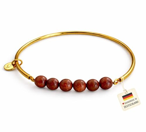 happymaker - Edelstein Armreifen, elastischer Edelstahl Armreif Gold Damen mit Edelstein Perlen, handgefertigt in Deutschland