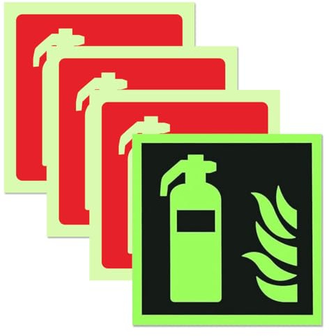 EIDUOVA 4 letreros autoadhesivos de PVC para extintor, letreros fotoluminiscentes para extintor, letreros de seguridad contra incendios para el hogar, la oficina y la obra