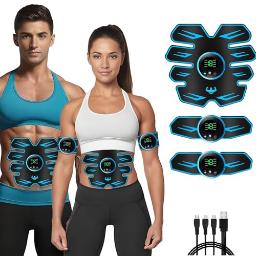 Elettrostimolatore Muscolare, 8 modalità e 19 Livelli di Intensità,Elettrostimolatore per Addominali，EMS Stimolatore Addominale USB Ricaricabile,Addome/Braccio/Gambe