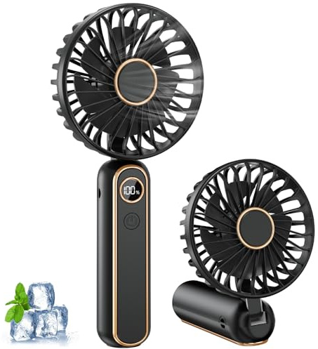 PALATALA Handheld Fan, Powerful Hand Held Fan Rechargeable with 6 Speeds, Portable Fan Handheld with LED Display, 4000mAh Hand Fan for Home Office Travel Bedroom Outdoor Travel (BLACK)