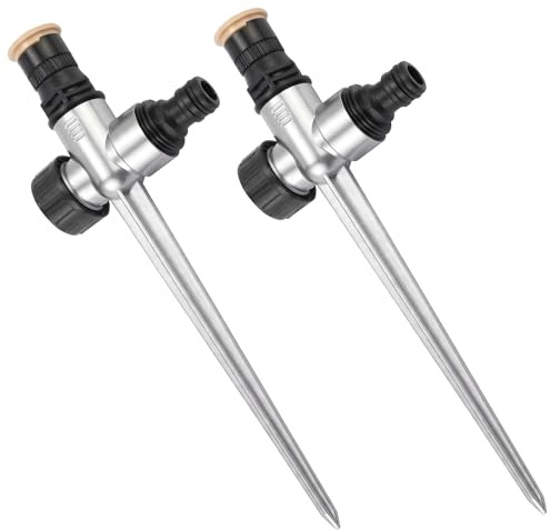JIAC 2 Piezas Aspersor de Jardín Automático 360° Ajustables Sprinkler céspedcon 2 Boquilla Redonda Ajustable 2 Base de Púas Paquetes de aspersores de césped de Metal para Patio,Césped,Jardín