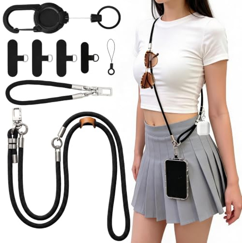 Phone Lanyards for iphone, Crossbody Phone Strap, Phone Wrist Strap | Adjustable&Retractable Universal Phone Neck Strap with Metal 360° Tether Tab, Anti‑Drop & Security Phone Strap for All Phones