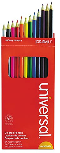Universal Wooden Colored Pencils, Assorted Colors, Pack of 24